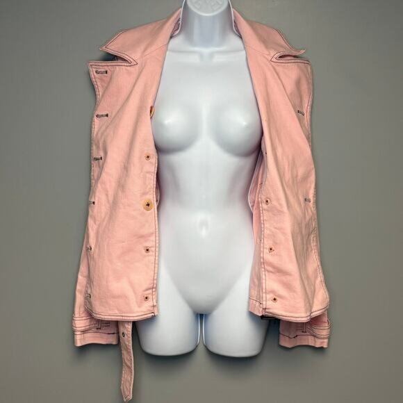 Ralph Lauren Jeans Co Light Pink Blush Y2K Belted Denim Jacket Womens Sz M - Picture 2 of 6